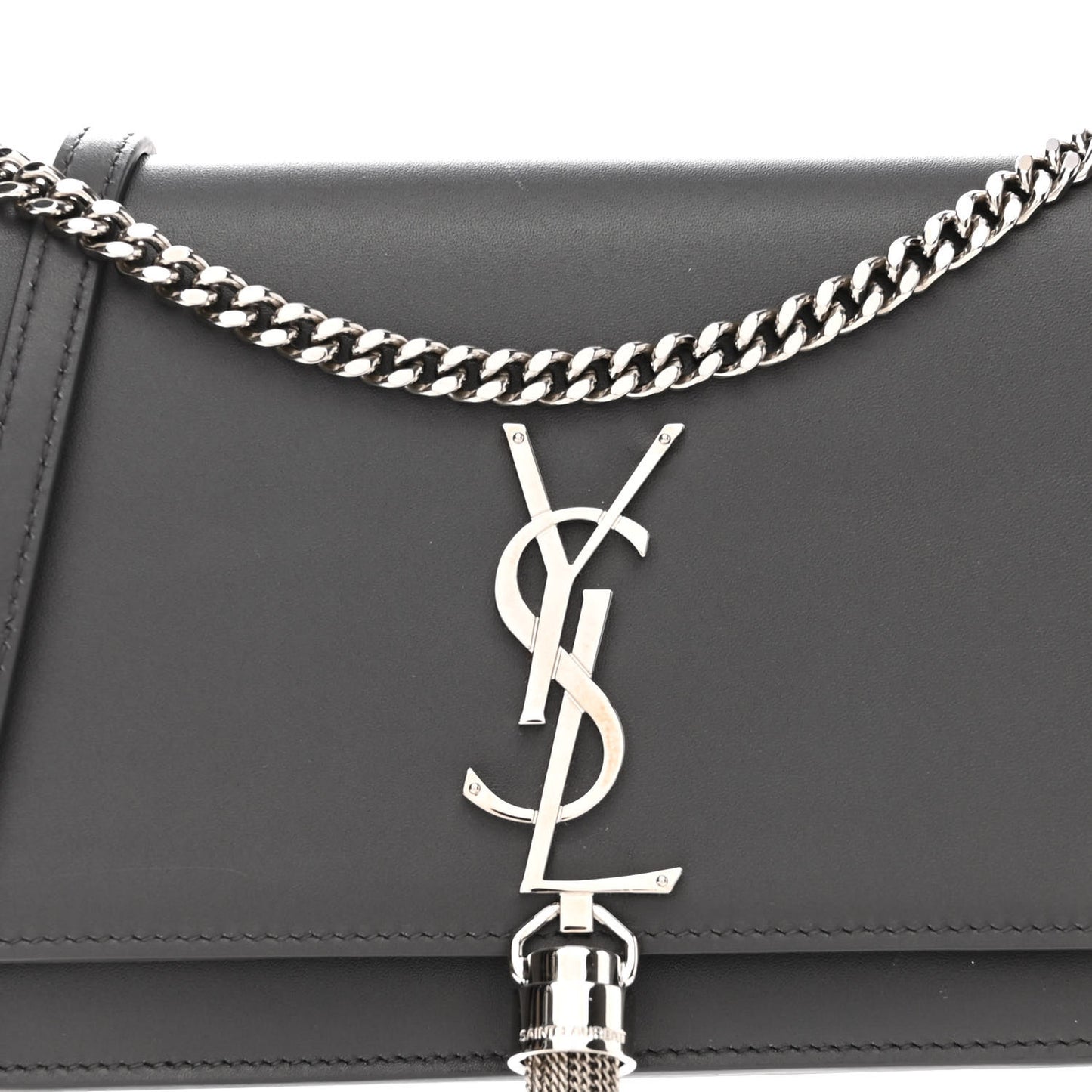 Smooth Calfskin Classic Monogram Kate Tassel Chain Wallet Asphalt