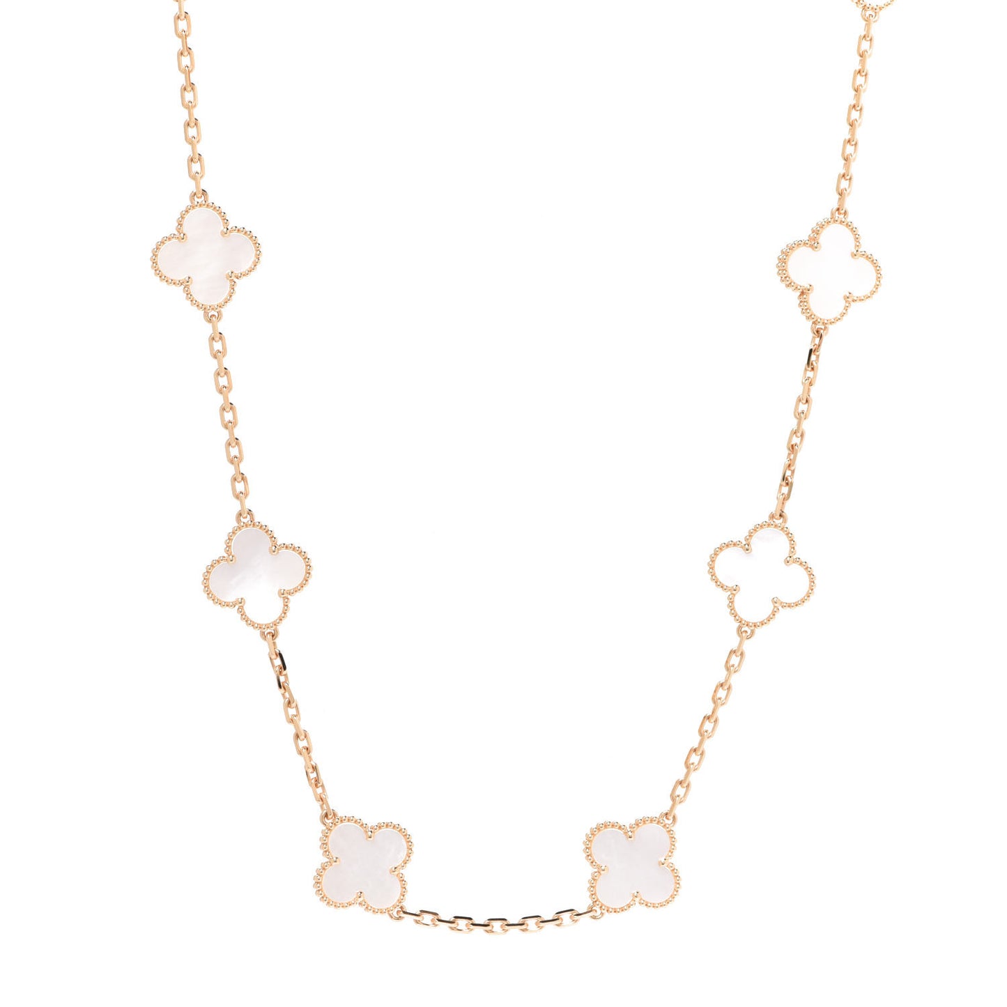 18K Yellow Gold Mother of Pearl 10 Motifs Vintage Alhambra Necklace