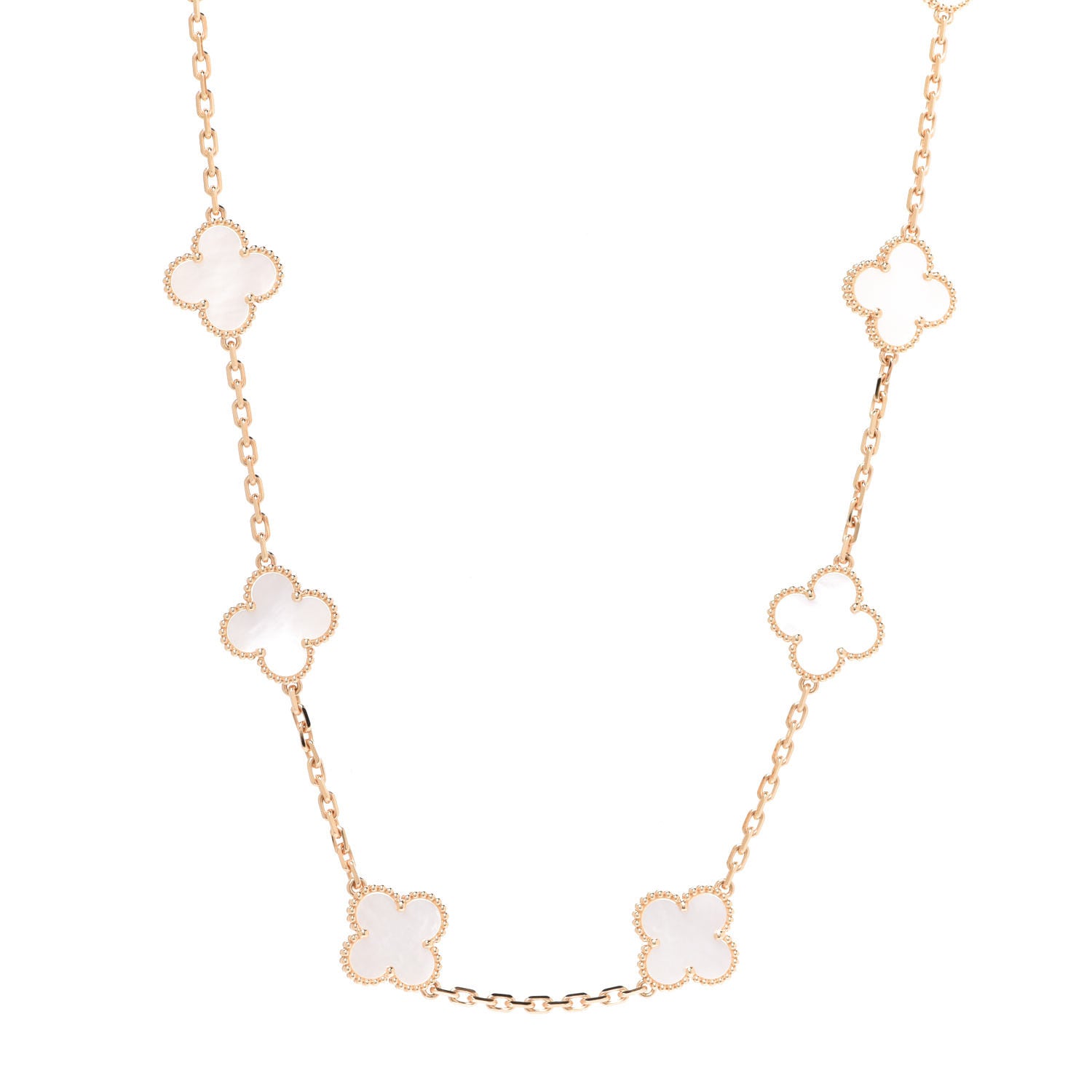 Van Cleef & Arpels 18K Yellow Gold Mother of Pearl 10 Motifs Vintage Alhambra Necklace 1 of 6