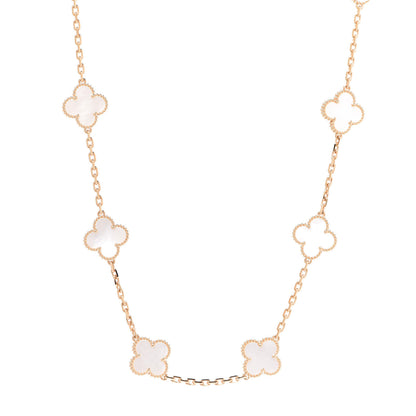 Van Cleef & Arpels 18K Yellow Gold Mother of Pearl 10 Motifs Vintage Alhambra Necklace 1 of 6