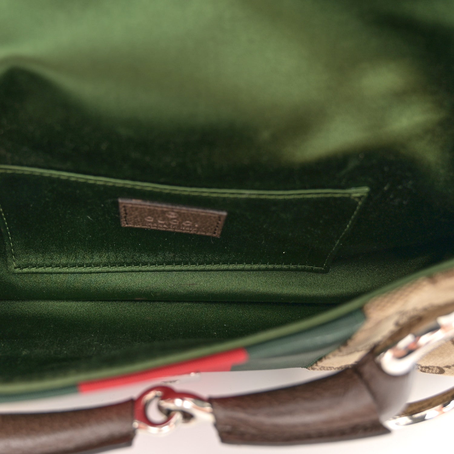 Gucci Monogram Textured Dollar Calfskin Heavy Grosgrain Web Small Maxi Horsebit Chain Shoulder Bag Beige Ebony New Acero 5 of 11