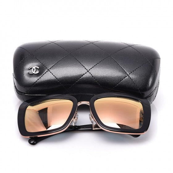 Metal Square Spring Sunglasses 5369 Black Pink Gold