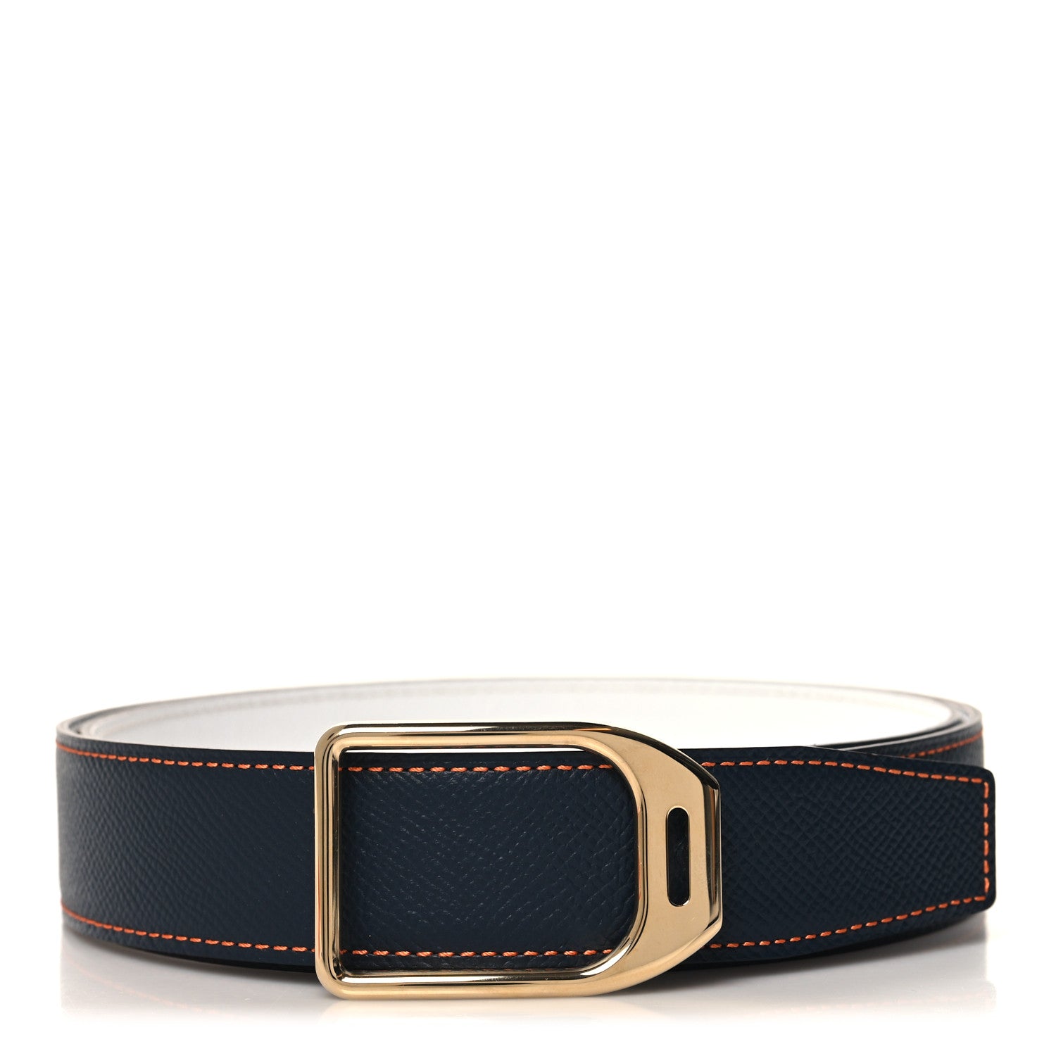 Hermes Epsom Belt 38mm 90 36 Bleu Indigo White Orange 1 of 7