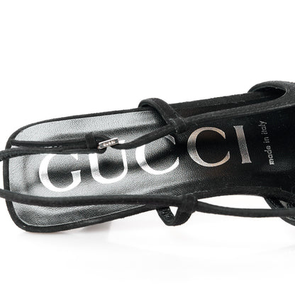 Gucci Tela Retino Kid Scamosciato Crystal GG Monogram Square G 35mm Slingback Pumps 38.5 Black 8 of 10