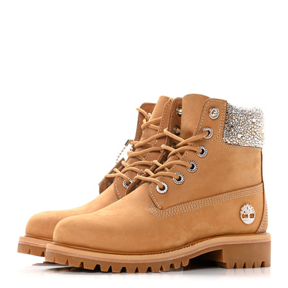 Jimmy Choo X TIMBERLAND Nubuck Swarovski Crystal Womens Ankle Boots 8 Wheat 3 of 15