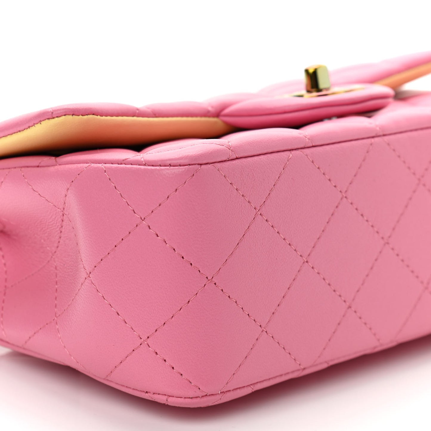 Lambskin Quilted Mini Rectangular Flap Pink Yellow