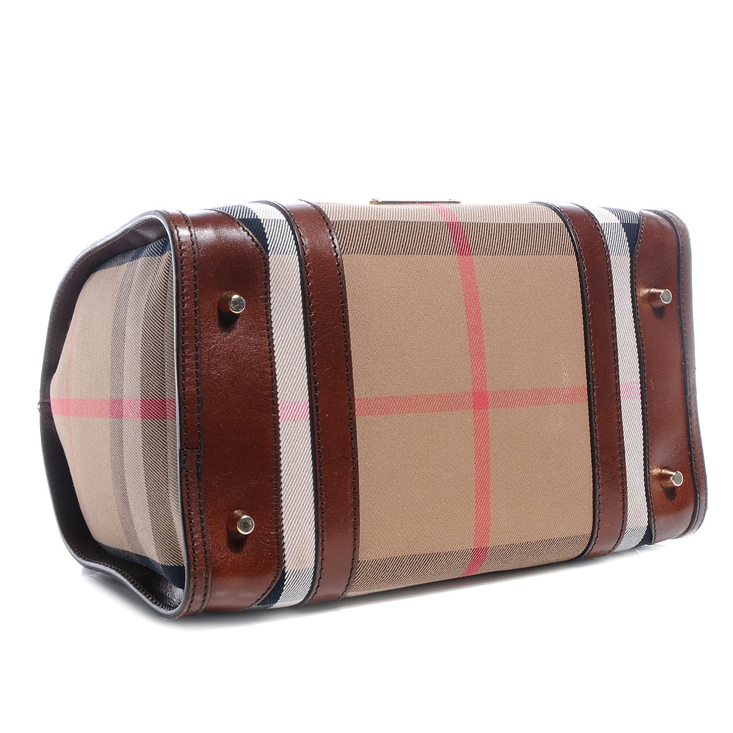 Bridle Calfskin House Check Medium Chester Bowling Bag Dark Tan