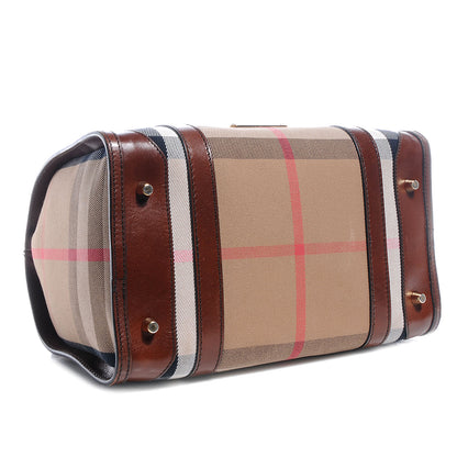 Burberry Bridle Calfskin House Check Medium Chester Bowling Bag Dark Tan 4 of 8
