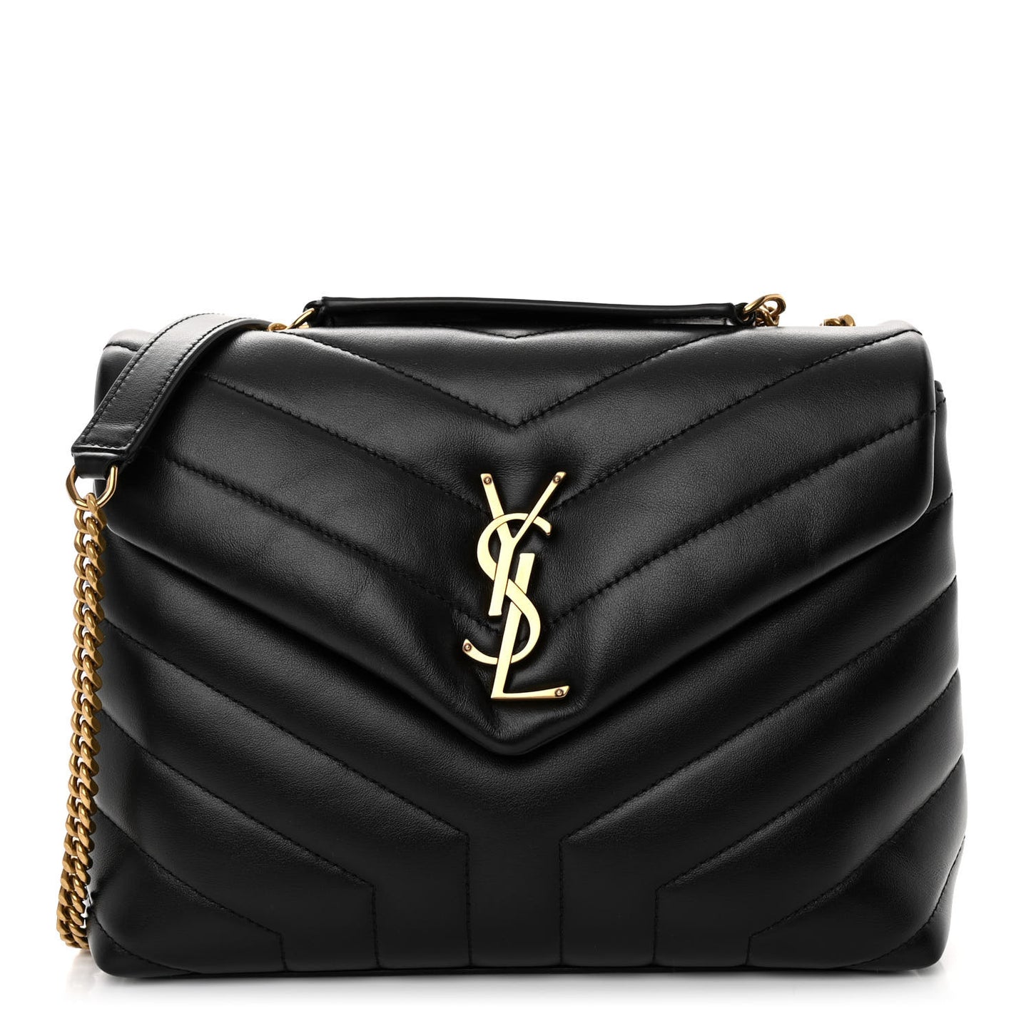 Calfskin Y Quilted Monogram Small Loulou Chain Satchel Black