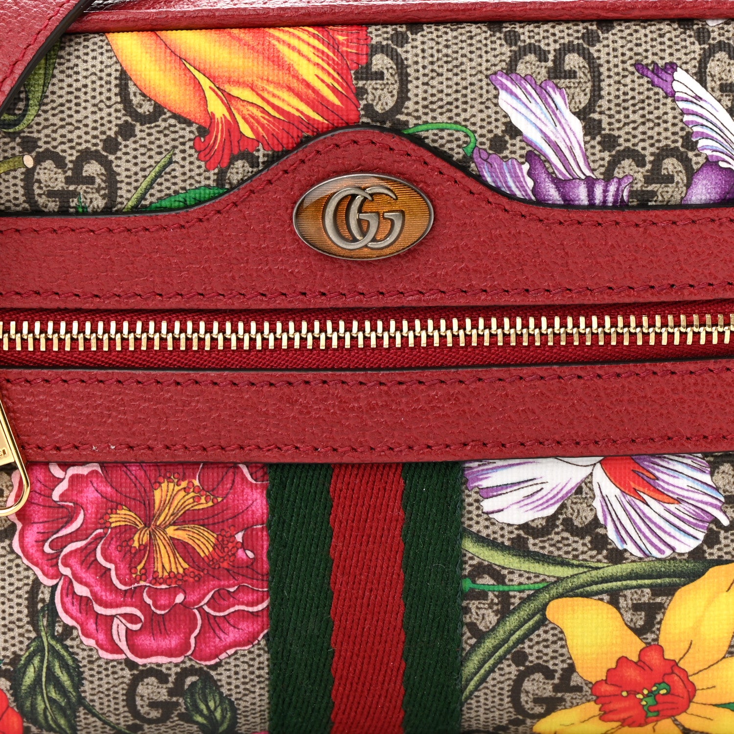 Gucci GG Supreme Monogram Flora Web Mini Ophidia Shoulder Bag Red 8 of 11