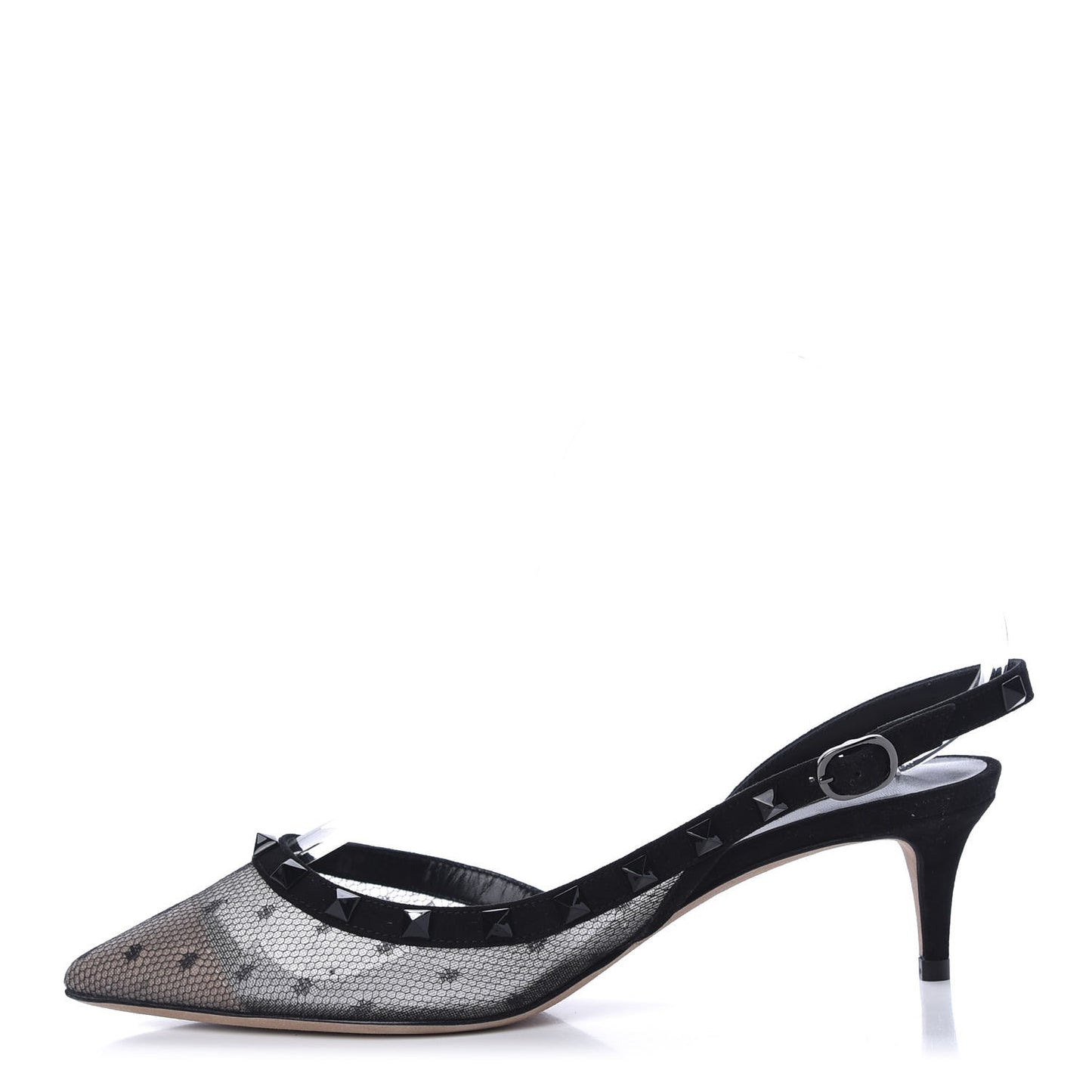 Mesh Point d'Esprit Rockstud Half D'Orsay Slingback 50mm Pumps 37 Black
