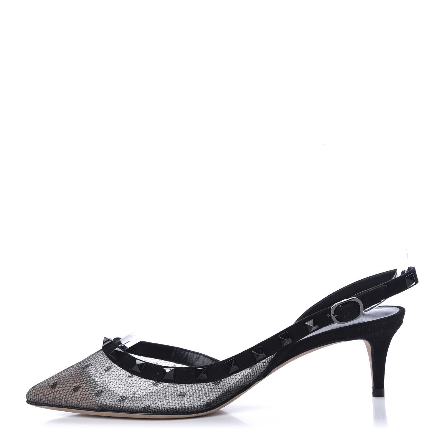 Valentino Garavani Mesh Point d'Esprit Rockstud Half D'Orsay Slingback 50mm Pumps 37 Black 1 of 9