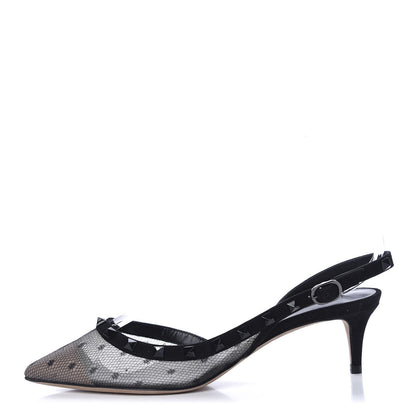 Valentino Garavani Mesh Point d'Esprit Rockstud Half D'Orsay Slingback 50mm Pumps 37 Black 1 of 9