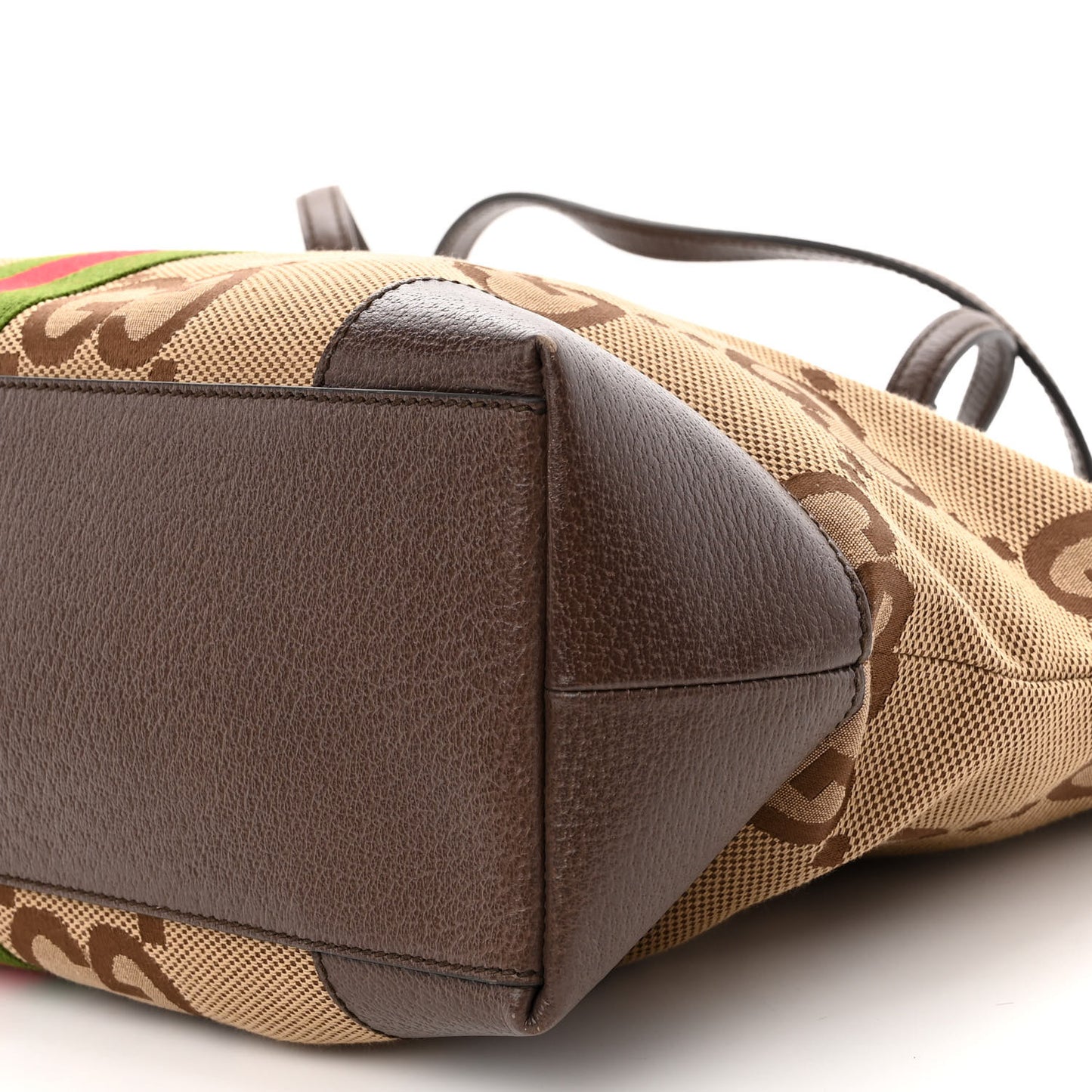 Monogram Jumbo GG Textured Dollar Calfskin Web Medium Ophidia Shopping Tote Camel Ebony