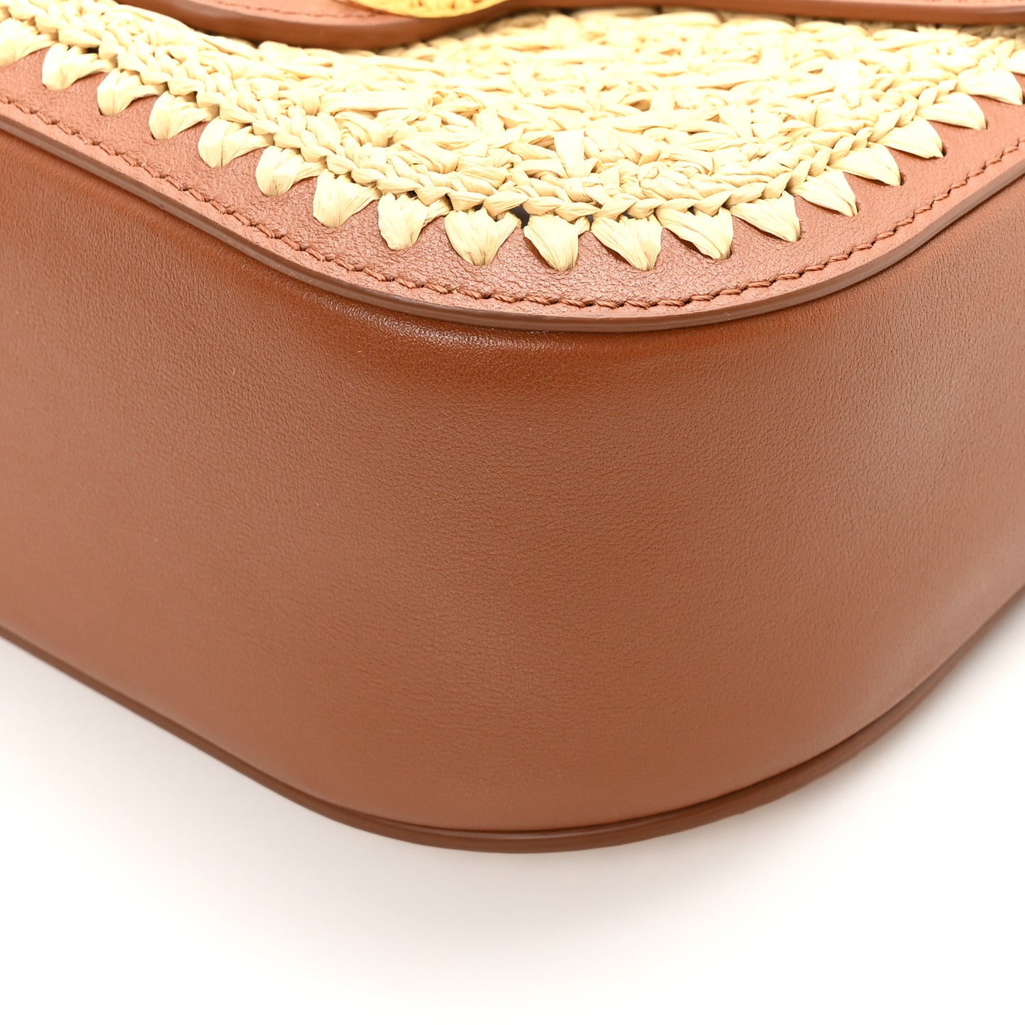 Raffia Calfskin Vlogo Alltime Shoulder Bag Natural Saddle Brown
