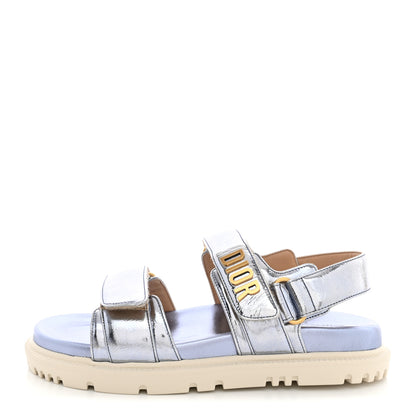 Christian Dior Laminated Crinkled Calfskin Dioract Sandals 35 Indigo Metal 1 of 10