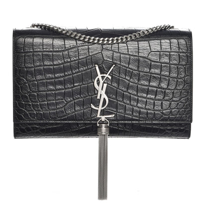 Saint Laurent Calfskin Crocodile Embossed Medium Classic Monogram Kate Tassel Satchel Black 1 of 6