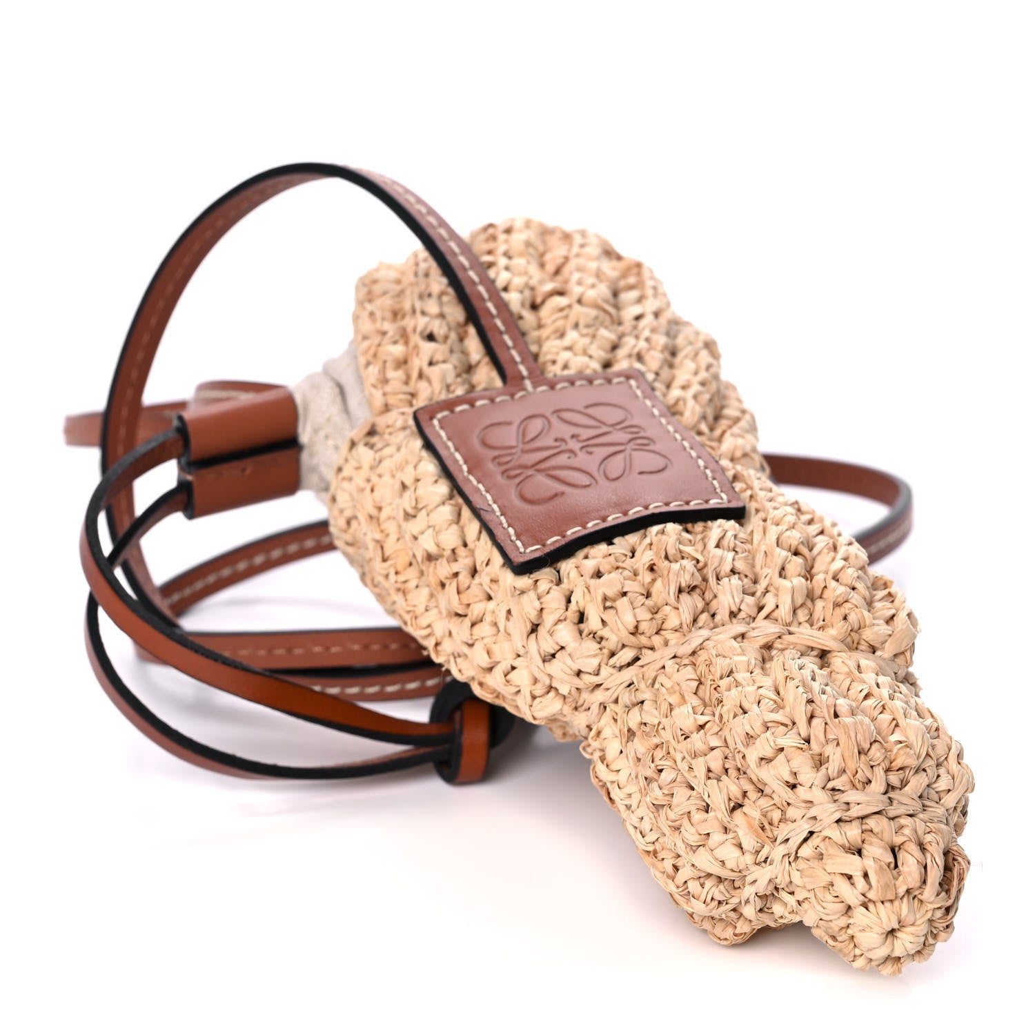 Loewe Calfskin Raffia Paulas Ibiza Tulip Shell Pouch Bag Natural Tan 4 of 9