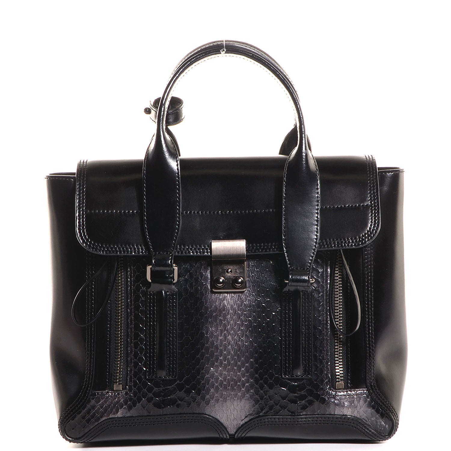 3.1 Phillip Lim 3.1 Leather Snakeskin Medium Pashli Satchel Palladium 1 of 10