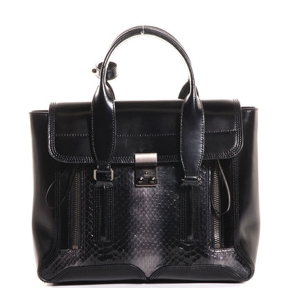 3.1 Phillip Lim 3.1 Leather Snakeskin Medium Pashli Satchel Palladium 1 of 10