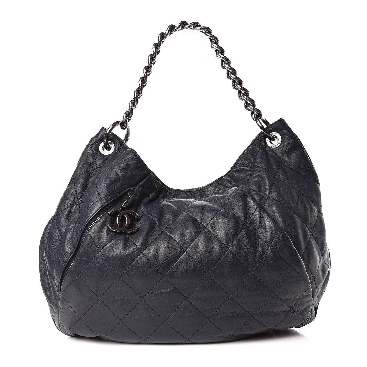 Calfskin Coco Pleats Hobo Dark Blue