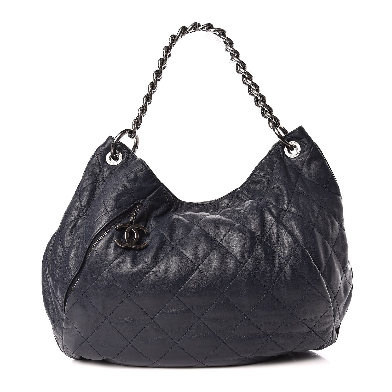 Chanel Calfskin Coco Pleats Hobo Dark Blue 2 of 9