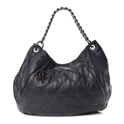Chanel Calfskin Coco Pleats Hobo Dark Blue 2 of 9