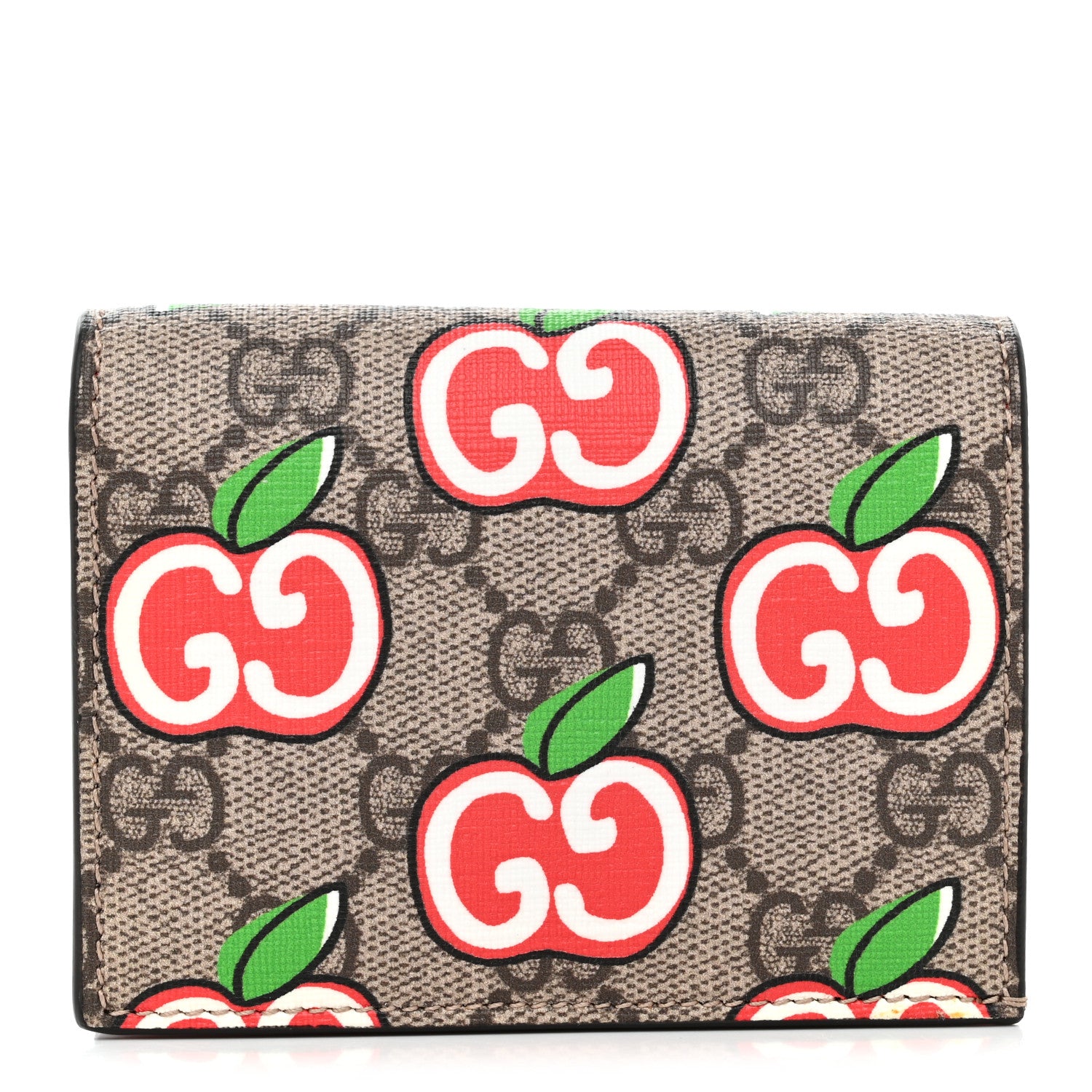 Gucci GG Supreme Monogram Apple Card Case Wallet Beige Multicolor Lobster Red 1 of 8