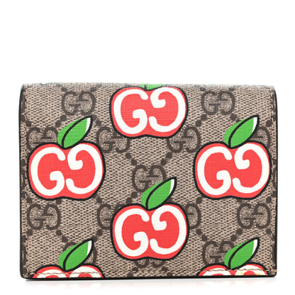 Gucci GG Supreme Monogram Apple Card Case Wallet Beige Multicolor Lobster Red 1 of 8
