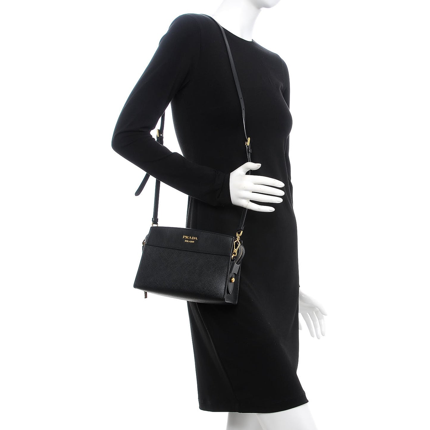 Saffiano City Calf Esplanade Crossbody Bag Black