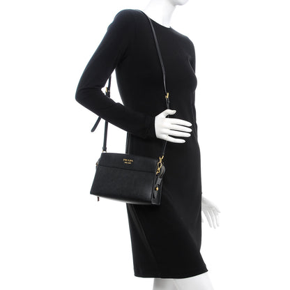 Prada Saffiano City Calf Esplanade Crossbody Bag Black 2 of 9