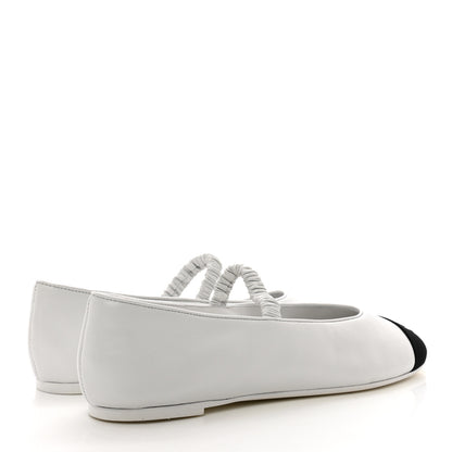 Chanel Lambskin Grosgrain Cap Toe CC Ballerina Flats With Leg Warmers 38.5 White 4 of 8