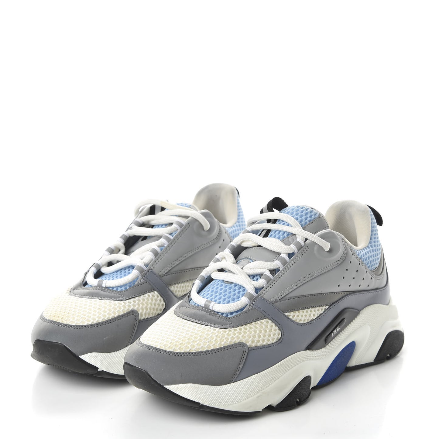 Technical Mesh Calfskin Mens B22 Sneakers 41 White Blue Grey