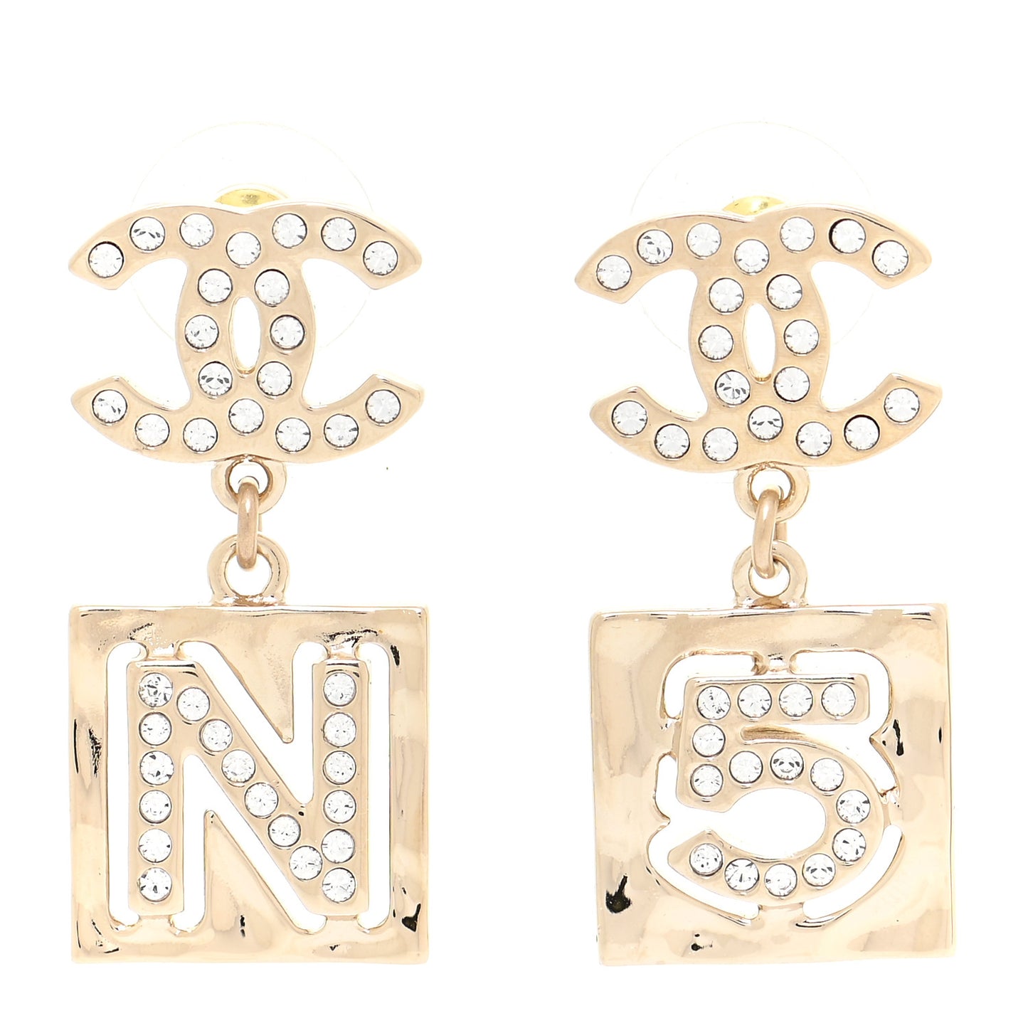 Crystal CC No 5 Drop Earrings Gold