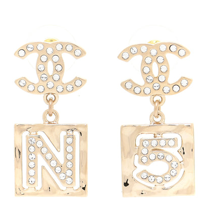 Chanel Crystal CC No 5 Drop Earrings Gold 1 of 6