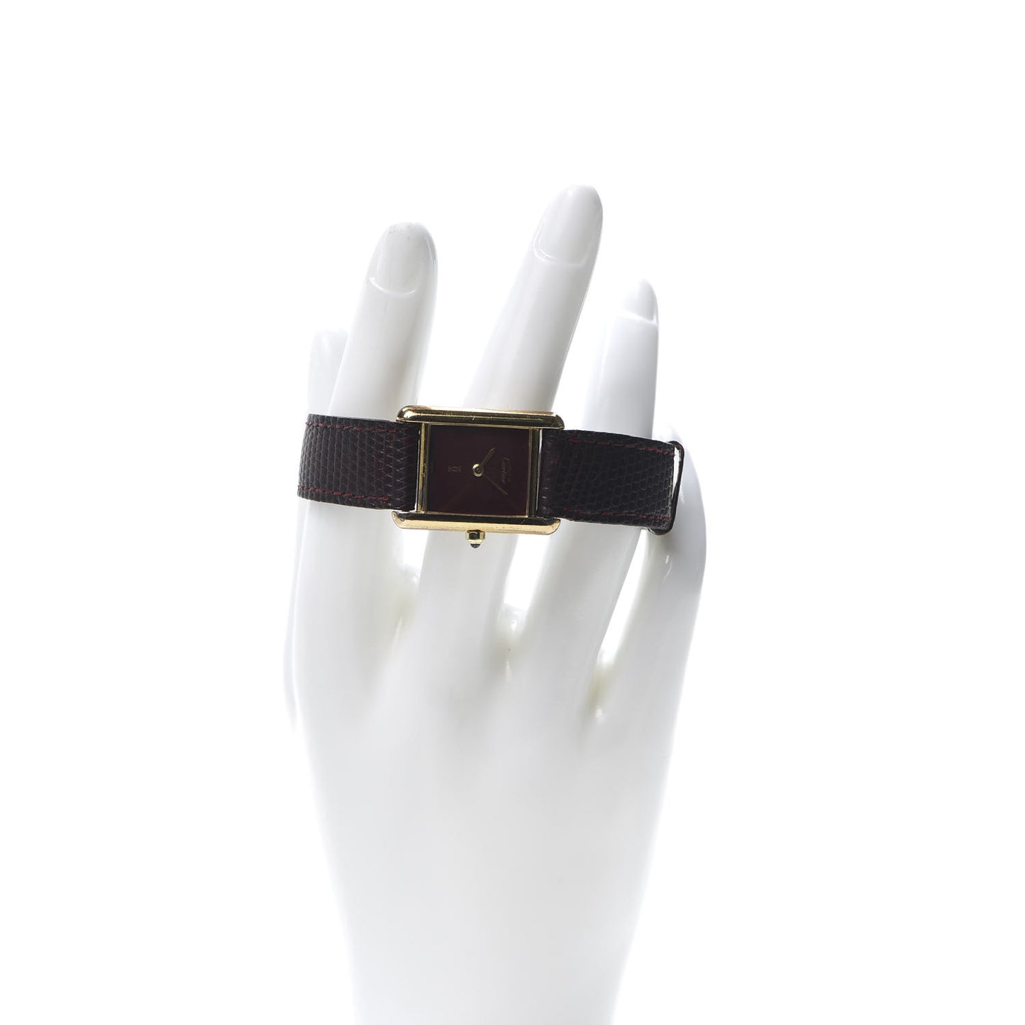 Sterling Silver Vermeil Lizard 20mm Must de Cartier Tank Quartz Watch Brown