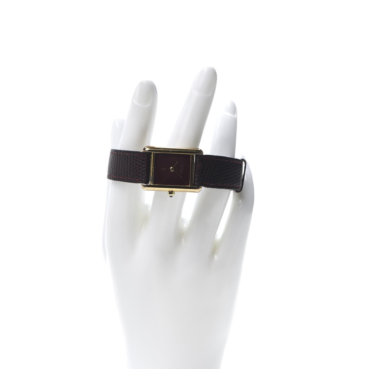 Cartier Sterling Silver Vermeil Lizard 20mm Must de Cartier Tank Quartz Watch Brown 2 of 8