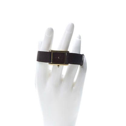 Cartier Sterling Silver Vermeil Lizard 20mm Must de Cartier Tank Quartz Watch Brown 2 of 8