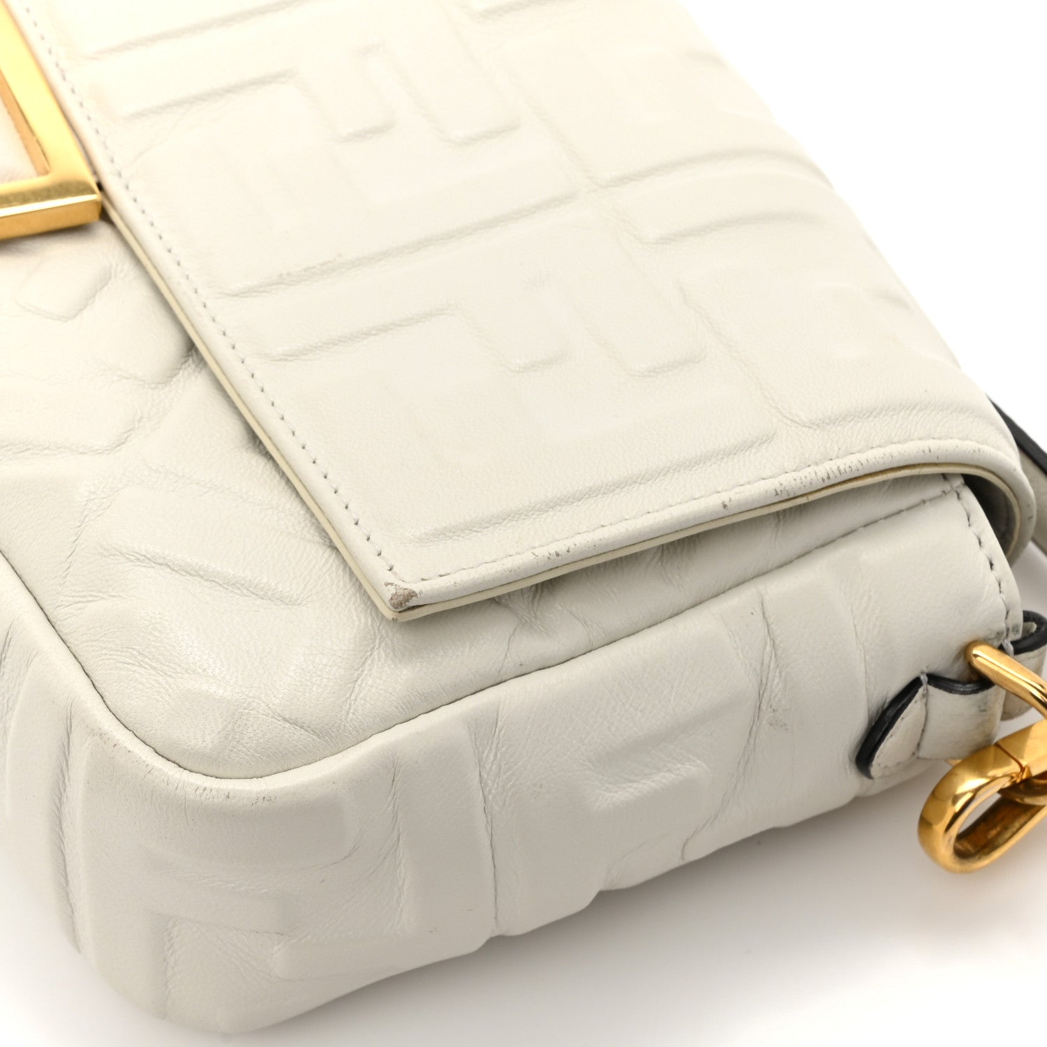 Fendi Nappa FF 1974 Embossed Baguette White 13 of 14