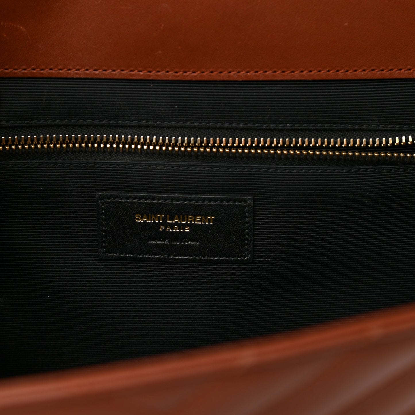 Smooth Calfskin Matelasse Chevron Large Monogram Satchel Brown Brown