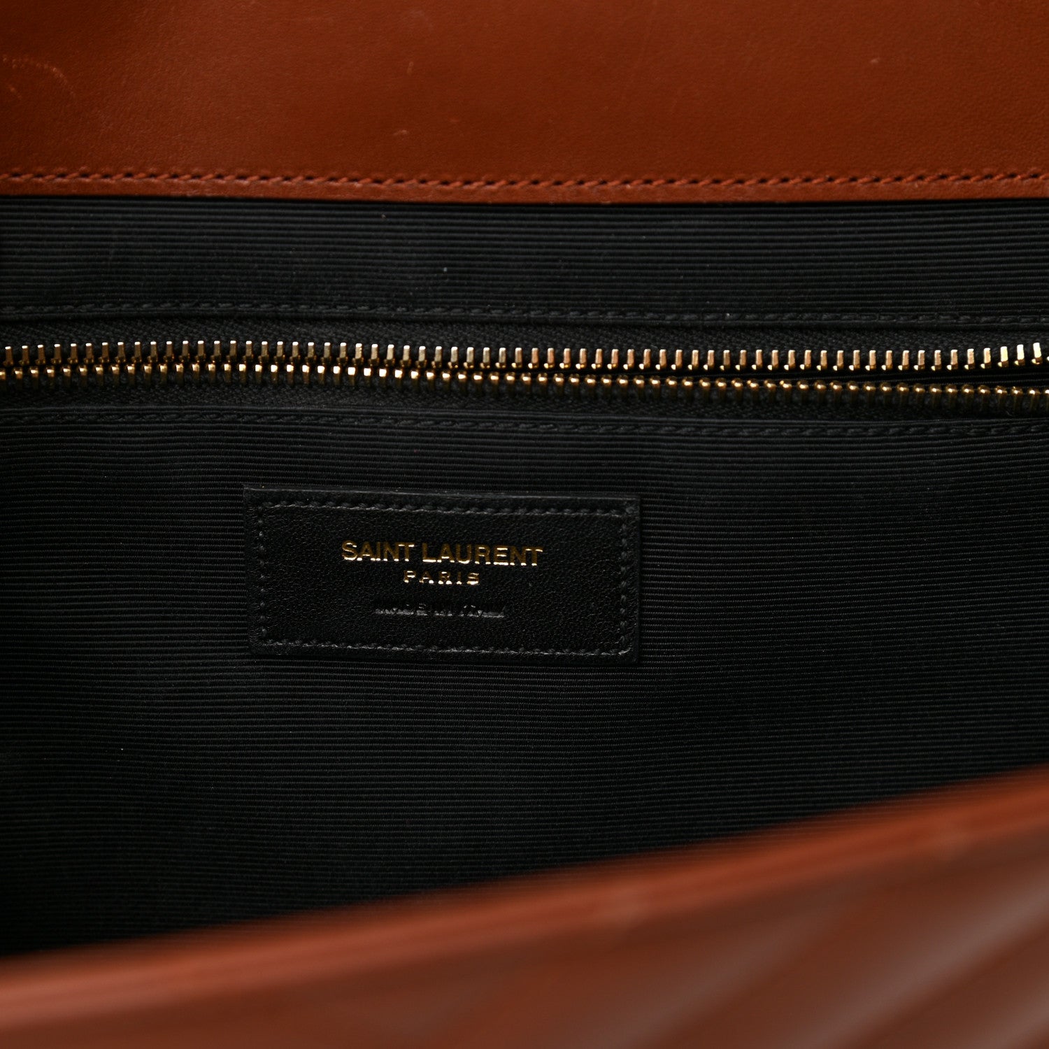 Saint Laurent Smooth Calfskin Matelasse Chevron Large Monogram Satchel Brown Brown 6 of 16