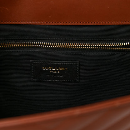 Saint Laurent Smooth Calfskin Matelasse Chevron Large Monogram Satchel Brown Brown 6 of 16