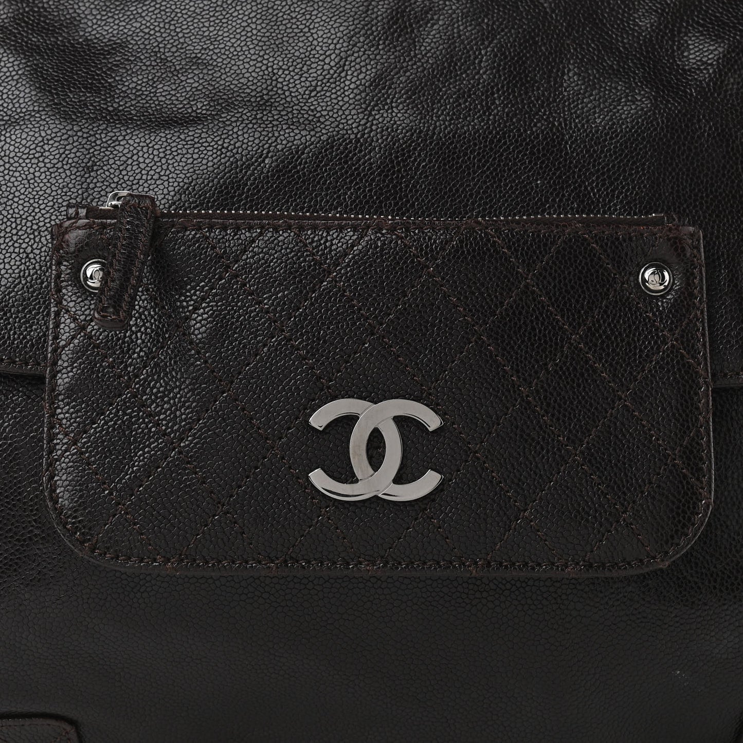 Glazed Caviar Pocket In The City Tote Dark Brown