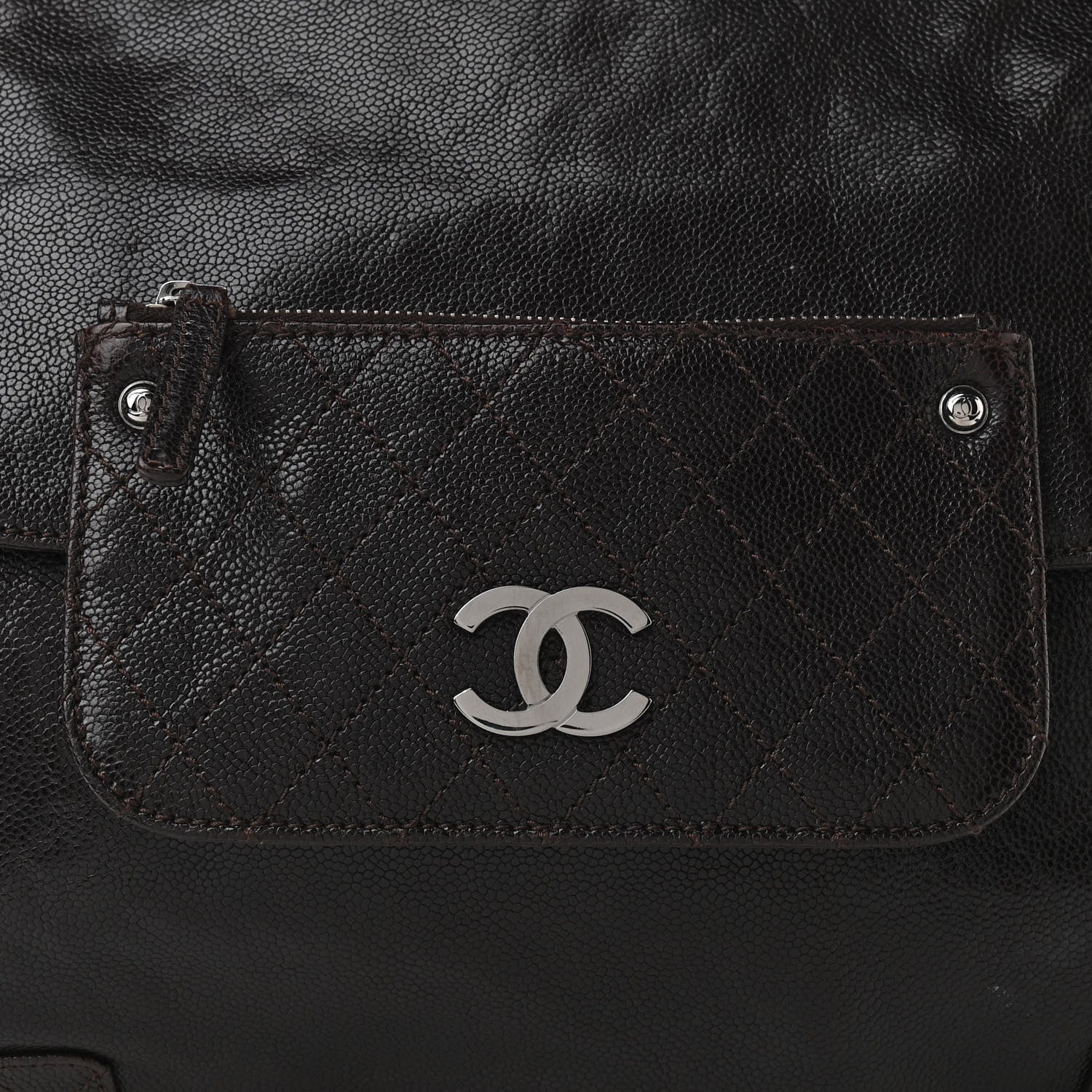 Chanel Glazed Caviar Pocket In The City Tote Dark Brown 7 of 10