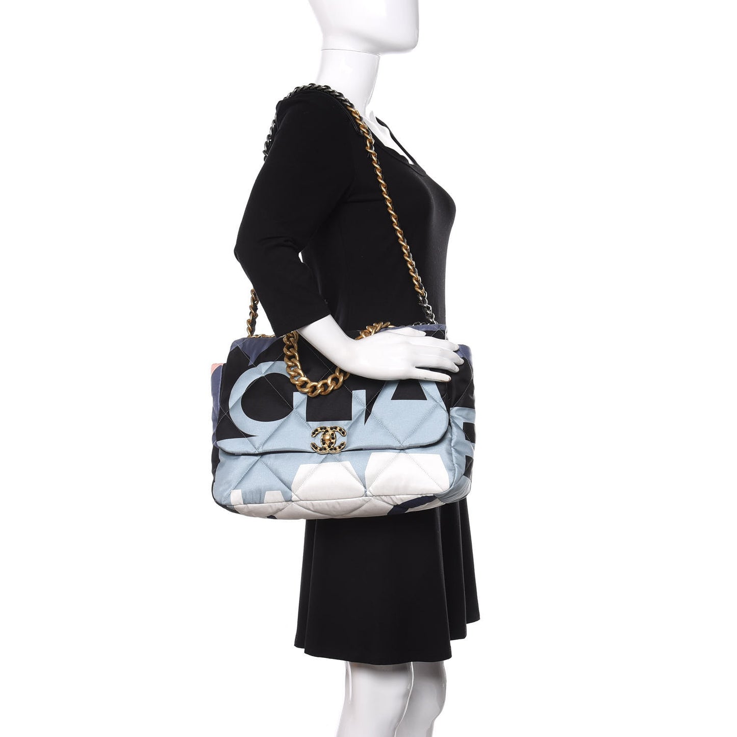 Silk Maxi Scarf Chanel 19 Flap Black Blue White