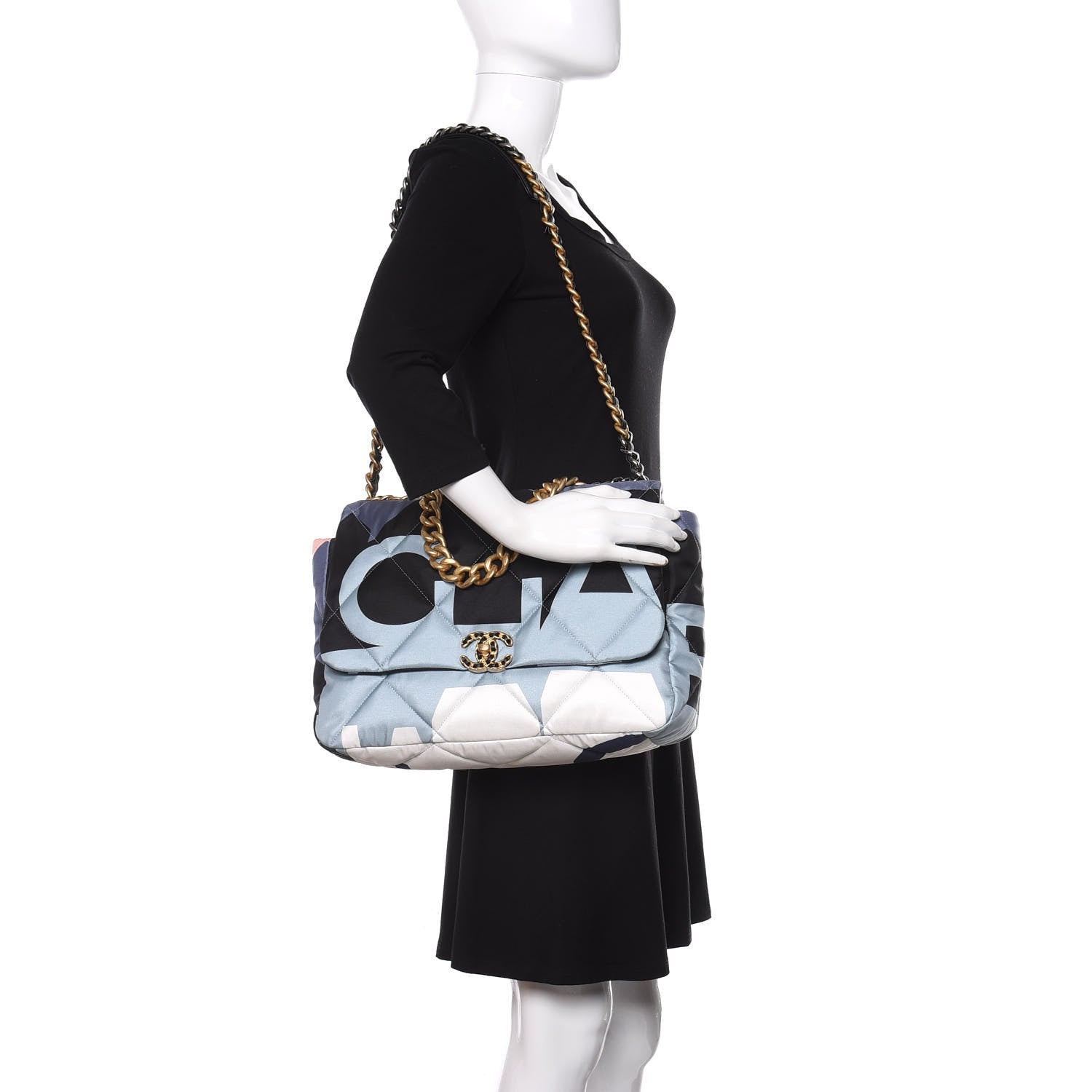 Chanel Silk Maxi Scarf Chanel 19 Flap Black Blue White 2 of 10