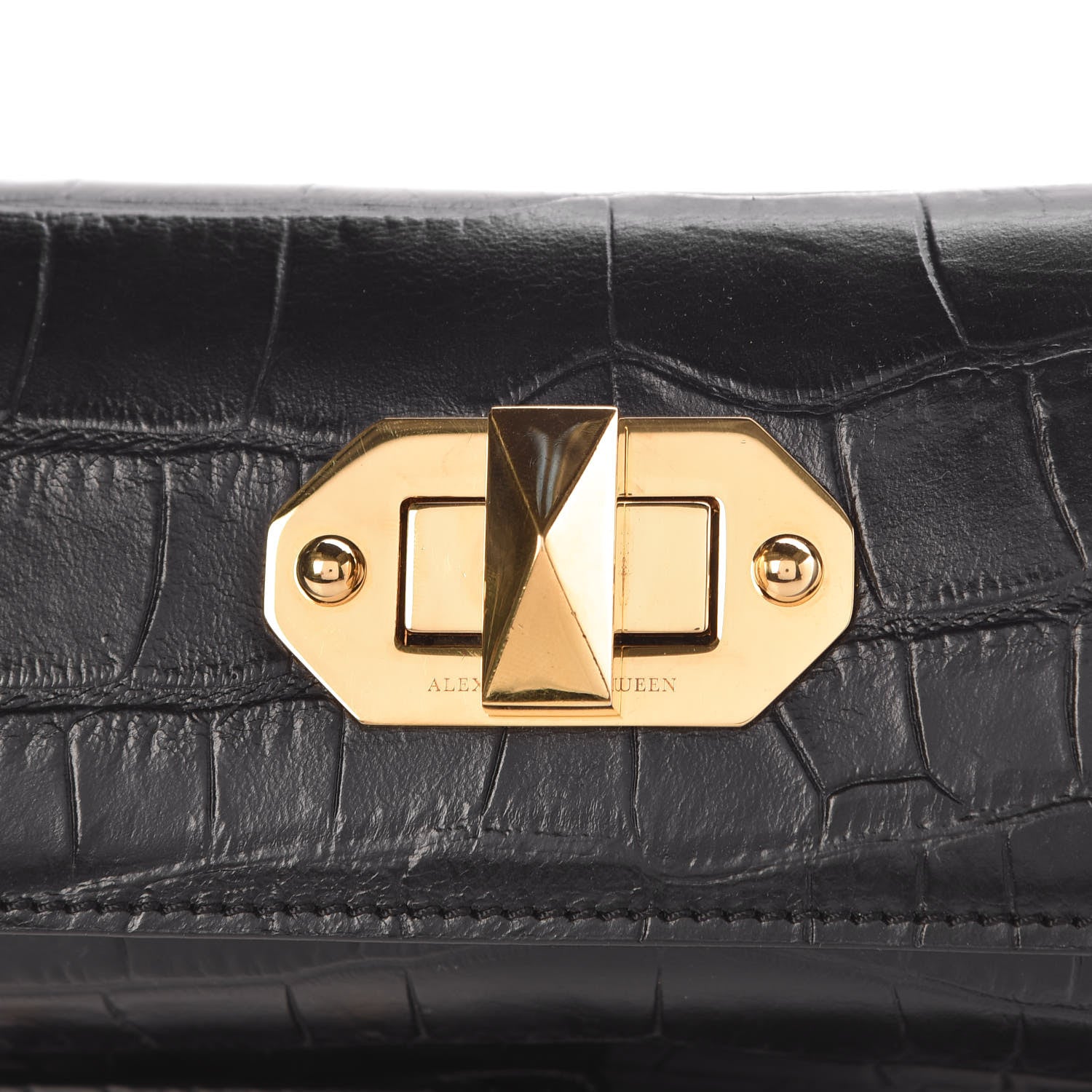 Alexander McQueen Calfskin Crocodile Embossed Box Shoulder Bag 19 Black 9 of 11