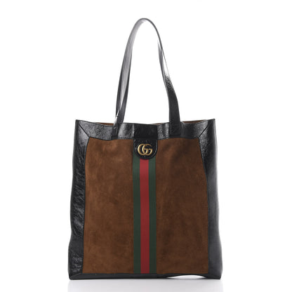 Gucci Suede Patent Web Large Ophidia Vertical Shopping Tote Nocciola Black 2 of 11
