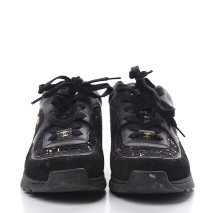 Chanel Velour Tweed CC Sneakers 37 Black Gold 2 of 11