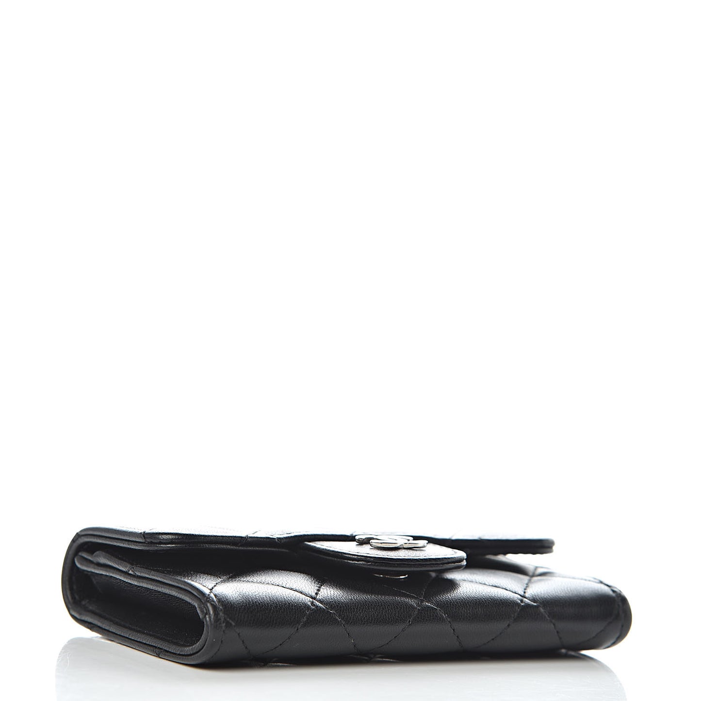 Lambskin Quilted Flap Card Holder Black